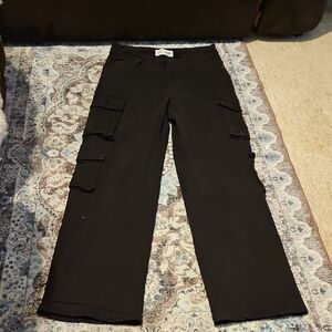 Elegant Black Wide Leg Cargo Jeans